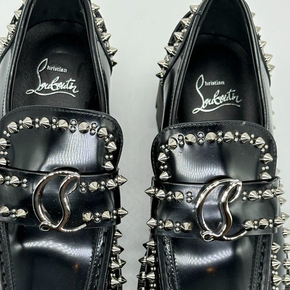 Christian Louboutin CL MOC LUG SPIKES FLAT Leather Loafers Moccasin Shoes - Picture 9 of 15
